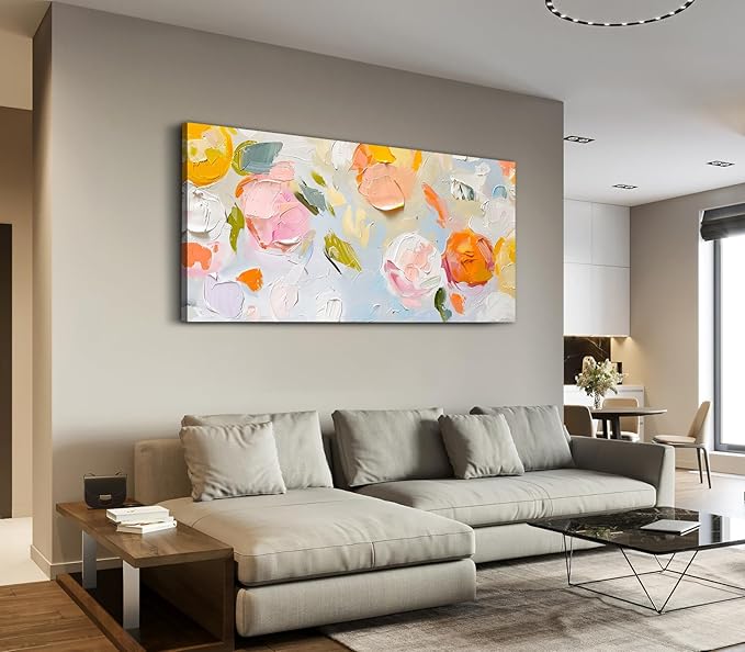 ADJUVANT Wall Art Impressionist Floral 48"L x 24"W, Colorful Flowers Canvas Painting Vibrant Blooms Artwork Soft Hues Prints Botanical Pictures Wall Decor for Living Room Bedroom Dining Room Home Office