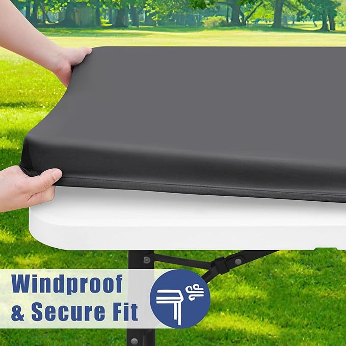 Spandex 5 Foot Rectangle Table Cloth 2 Pack, Elastic Fitted Tablecloths for Picnic, Stretch Washable Patio Table Cover for Outdoor, Camping, Banquet and Parties (Dark Grey, 30"x60")