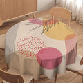 Mid Century Boho Round Tablecloth, Abstract Modern Sun Arch Curve Leaves Geometric Print Tablecloth for Home Party Dining Room Kitchen Decor 60Inch(152cm)