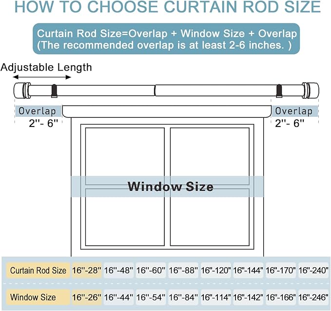 Curtain Rods for Windows 16 to 28 or 40 Inches Max Adjustable Length 1 Inch Diameter Window Curtain Rod with Aluminium Finials, Black