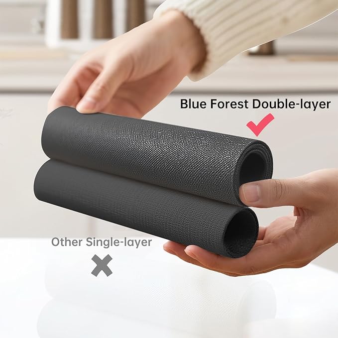 Blue Forest Placemats Set of 6, Dual-Layered Thickened Faux Linen Table Mats Heat Resistant Machine Washable Wrinkle Free Place Mats for Kitchen Dining Outdoor/Indoor (Dark Green)