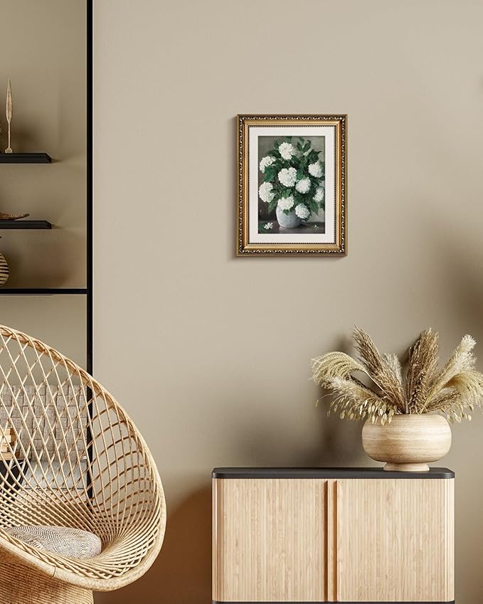 InSimSea Retro Gold Framed Wall Art, Home Room White Hydrangea Vintage Wall Decor, Canvas Print Artwork, Farmhouse Country Decor, Antique Picture Frame Floral Paintings, 11x14 Inch