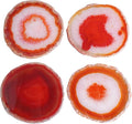 Orange Red Agate Coasters Set of 4 with Rubber Bumpers - Fiery 4-5 Inch Dyed Geode Stone Drink Coasters for Home Bar, Table Decor, Gift