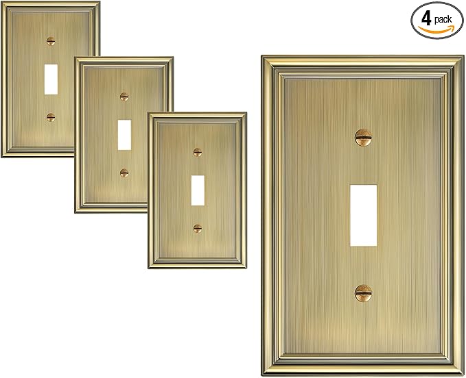 4-Pack Single Toggle Light Switch Cover Plate, Durable Solid Zinc Alloy Decorative Switch Plate Covers, Antique Brass 1 Gang Wall Plate, Corrosion Resistant