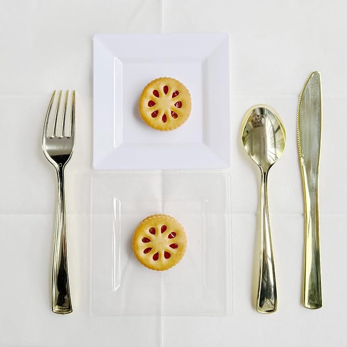 50PCS Square Plastic Plates-4.5 inch Disposable Dessert Plates- Premium Hard Square Small Appetizer Plates for Party/Birthday/Wedding & All Occasions (Clear)