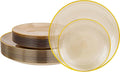 Morejoy 60Pcs Brown Plastic Plates,Brown Disposable Plates With Gold Rim, Gold Party Dinnerware Set Include 30 Dessert plates,30 Dinner plates for Party,Thanksgiving