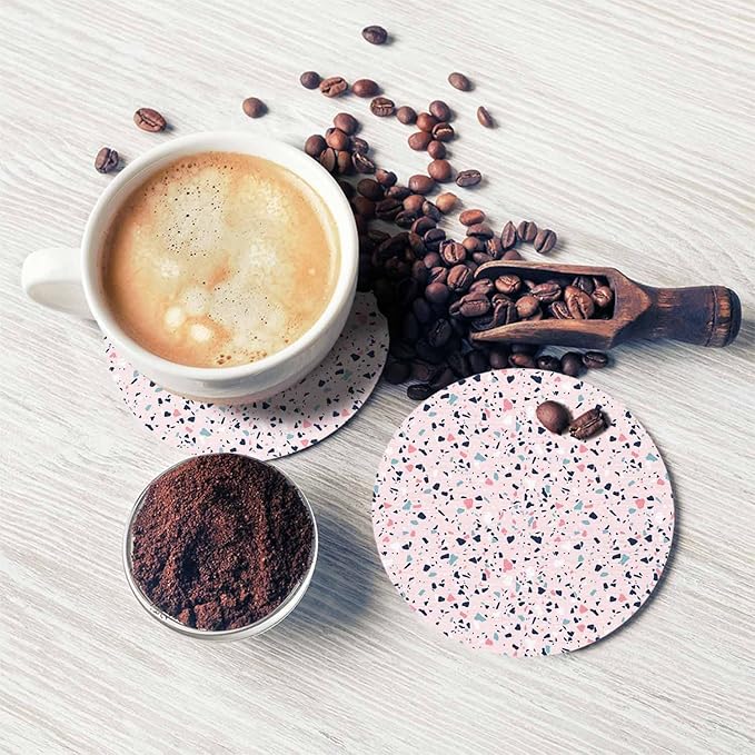Terrazzo Pattern Design Coasters for Drinks Office Coffee Table Modern Dots Colourful Spotted Art Living Room Decor Set of 2 for Cold Drinks Wine Mugs and Cups 4 Inch