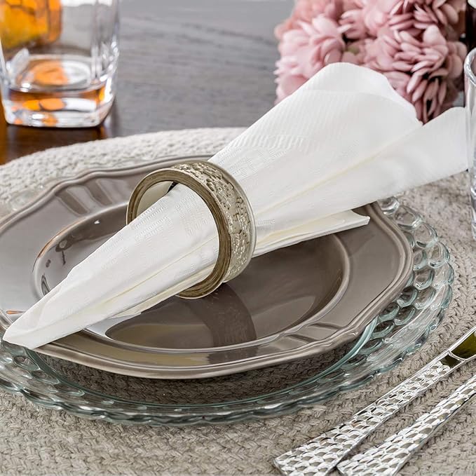 Creative Scents Dublin Silver Napkin Rings Set of 6 - Elegant Dining Table Decor Napkin Holder Rings - Table Setting Decorations for Thanksgiving, Fall, Holiday Dinner