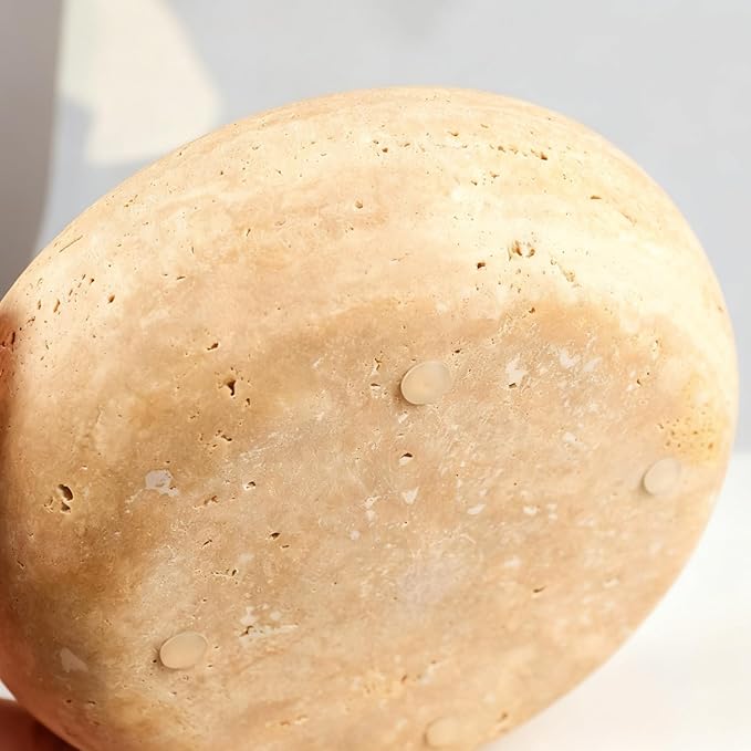 Handmade Travertine Stone Bowl | 7.8" Decorative Key & Fruit Bowl | Kitchen Counter, Dining Table Centerpiece, Entryway & Office Desk Decor (Beige)