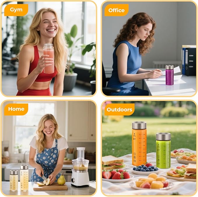 Sursip 12 oz Glass Juice Bottles – 4 Pack Wide Mouth Bottles with Stainless Steel Lids – Leakproof, BPA Free, Heat-Resistant Borosilicate Glass for Juicing, Smoothies, Milk, Protein, Beverage Storage