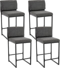 Modern Barstools Set of 4, 26” Upholstered Counter Height Bar Stools Sherpa Fabric Counter Stools with Padded Back Metal Frame for Kitchen Island Dining Room, Black