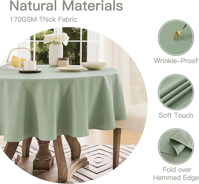 Tablecloth Linen Textured Waterproof & Stain Resistant Table Cloth Wrinkle Free Decorative Fabric Farmhouse Table Cover for Dining/Party/Buffet/Wedding, 60 x 60 Inch, Sage Green