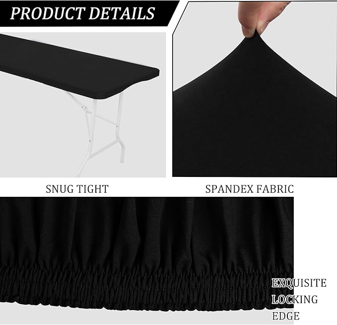 4 Pack Spandex Table Top Cap Cover Stretch Fitted Washable Elastic Rectangle Tablecloth for 6 FT Folding Tables for Indoor Outdoor Party (72 x 30 Inches, Black)