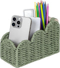 CubesLand Scalloped TV Remote Control Holder Bedside Candy Organizer, Office Desk Storage Organizer Accessories, Pen Pencil Cup, Makeup Brush Holder, Fits Farmhouse Rustic Decor, Earth Friendly, Green