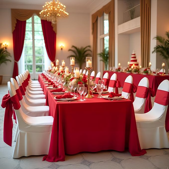 8 Pack Red Tablecloth 60 x 102 Inch Rectangular Valentine’s Day Table Cloth for 6 Foot Rectangle Tables, Wrinkle Resistant Washable Polyester Fabric Table Covers for Party Banquet Buffet and Camping