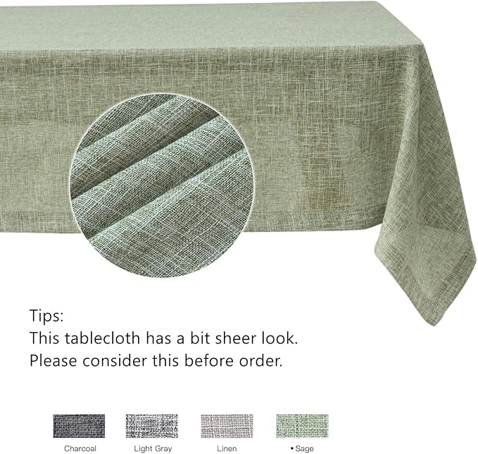 maxmill Flaxy Faux Linen Table Cloth with 2-Tone Slubby Texture Wrinkle Resistant Anti-Shrink Soft Tablecloth for Kitchen Dining Tabletop for Buffet Banquet Parties Rectangle 60 x 140 Inch Sage