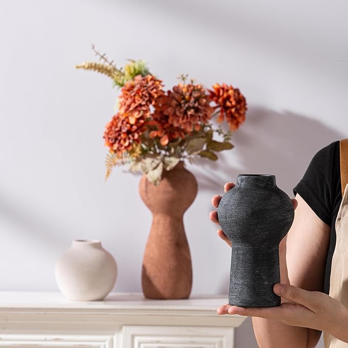 Ceramic Vase Home Table Decor - Flower Vase Set of 3 Living Room Kitchen Decorations Farmhouse Modern Rustic Vases Decorative Centerpiece for Shelf Bedroom Office Bathroom Dining Coffee Desk