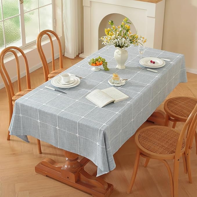 Zobesta Blue Table Cloth Rectangle Table 98 x 53 Inch, Cotton Blue Linen Gingham Tablecloth Rectangle, Heavy Weight Washable Boho Tablecloth for Outdoor, Party, Holiday, Picnic, Dining