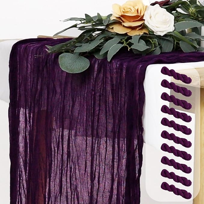 FUHSY Purple Cheesecloth Table Runner 10 Pack 10 FT Long Gauze Cheese Cloth Table Runners Rustic Party Table Runner Gauze Runners for Dinner Tables Boho Table Runners for Purple Halloween Table Decor
