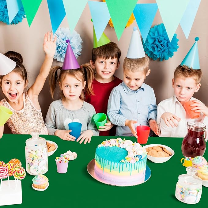 54 Inch X 200 Feet Plastic Table Cover Roll with Convenient Slide Cutter, Disposable Plastic Table Cloth Roll with Cut-to-Size Design for Weddings, Banquets, Parties (Green)