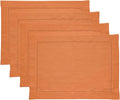 Solino Home Linen Placemats Set of 4 - Classic Hemstitch Pumpkin Placemats 14 x 19 Inch - 100% Pure Linen Table Mats