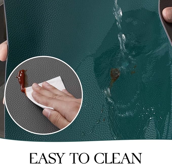MOSAYT Vinyl Placemats Set of 4, Heat Resistant Place Mats 100% Waterproof Washable & Wipeable Faux Leather Reversible Table Mats for Kitchen Dining Party Indoor Outdoor, 12" x 17", Grey/Teal