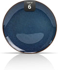 Organic Shape Highland Ceramic Salad plates, 6pcs 8 Inch Handmade Reactive Glaze Dinnerware Sets with Wavy Edge, for Kitchen, Microwave & Dishwasher Safe, Scratch Resistant-Blue