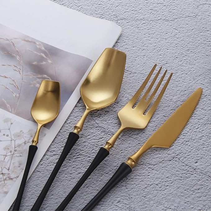 40 Piece Gold Silverware Set for 10，Durable 18/8 Stainless Steel Flatware Set Slim Waist Blue Handle Cutlery Set Utensils Include Spoons Knifes Forks Kitchen Wedding Restaurant