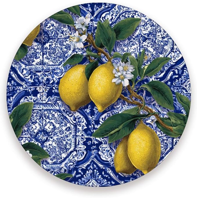 Coasters for Drinks Coaster Drink Set Decorative Coffee Table Desk Cup Mat Spring Cute Cork Bar Backing Round Home Decor Blue Retro Flower Lemon22