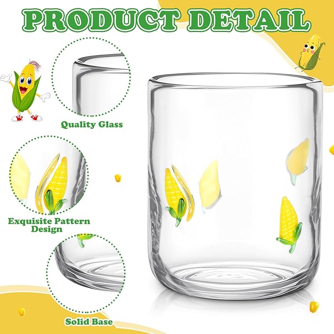 Icon Juice Glasses, 14oz Stemless Wine Drinking Juice Glass Cup for Valentine Party Supplies Gift(2 Pcs,Corn)