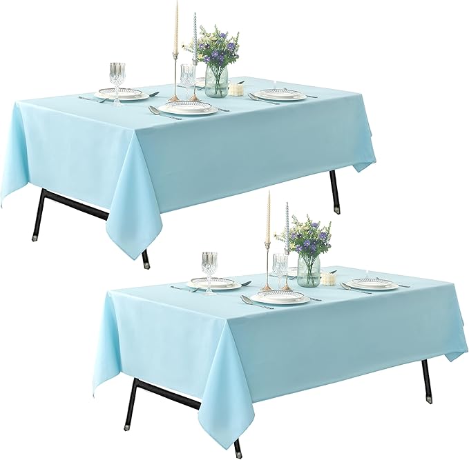 2-Pack 60x144 inch Dusty Blue Table Cloths, Solid Stain and Wrinkle Resistant Oblong Tablecloth, Premium Plain Weave Polyester Fabric Rectangle Table Linen Covers for Hotel, Banquet