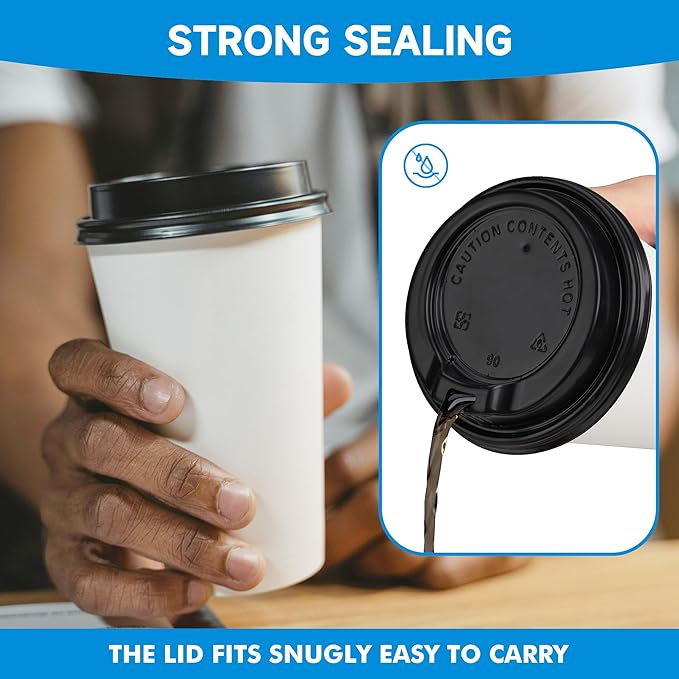 RACETOP 100 Pack 12 oz Disposable Paper Coffee Cups with Lids, Paper Cups with Lids 12 oz, Hot Cups for Home/Office