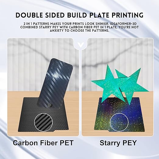 Flexible Rainbow Starry PEY+Carbon Fiber PET Spring Steel Plate for Bambu Lab X1 X1C X1E P1P P1S P2S A1, Double Sided Textured PEY PET Build Plate 257x257mm for Bambu 3D Printers