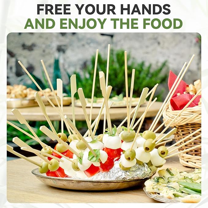 100PCS Cocktail Picks, Fancy Picks for Appetizers, Decorative Skewers for Appetizers Drinks Party Fruit, 10 Inch Long Wooden Bamboo Paddle Food Sticks Charcuterie Boards Accessories