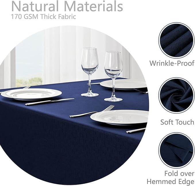 Rectangle Tablecloth Waterproof 60x84 inch Linen Textured Table Cloth Stain and Wrinkle Resistant Washable, Decorative Fabric Table Cover for Dining, Party and Camping, Navy Blue