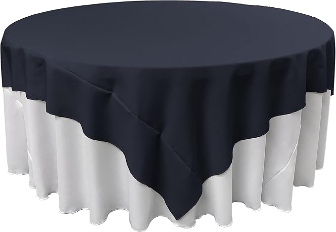 LA Linen Polyester Poplin Washable Square Tablecloth, Stain and Wrinkle Resistant Table Cover 90x90, Fabric Table Cloth for Dinning, Kitchen, Party, Holiday 90 by 90-Inch, Navy
