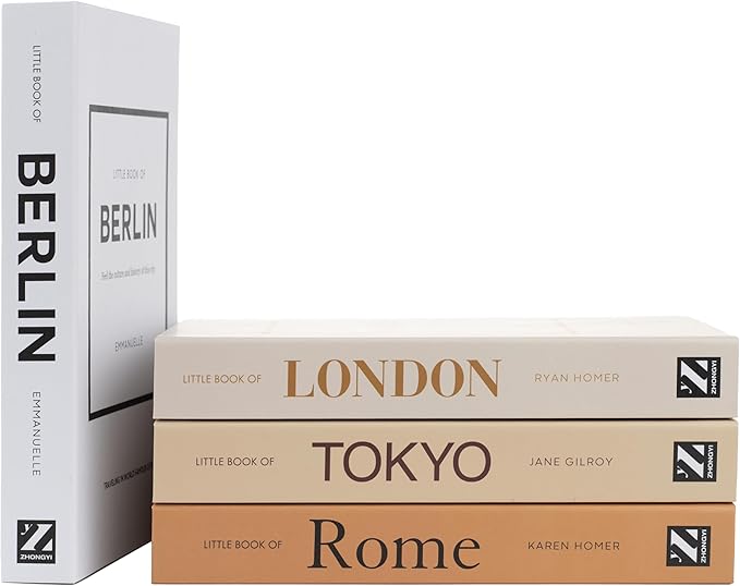Mocha Medium | 4 PCS Faux Decorative Books for Home Decor | Not Real Books (Cardboard Boxes) | Coffee Table, Shelf Styling & Modern Aesthetic Accent Pieces for Living Room, Office