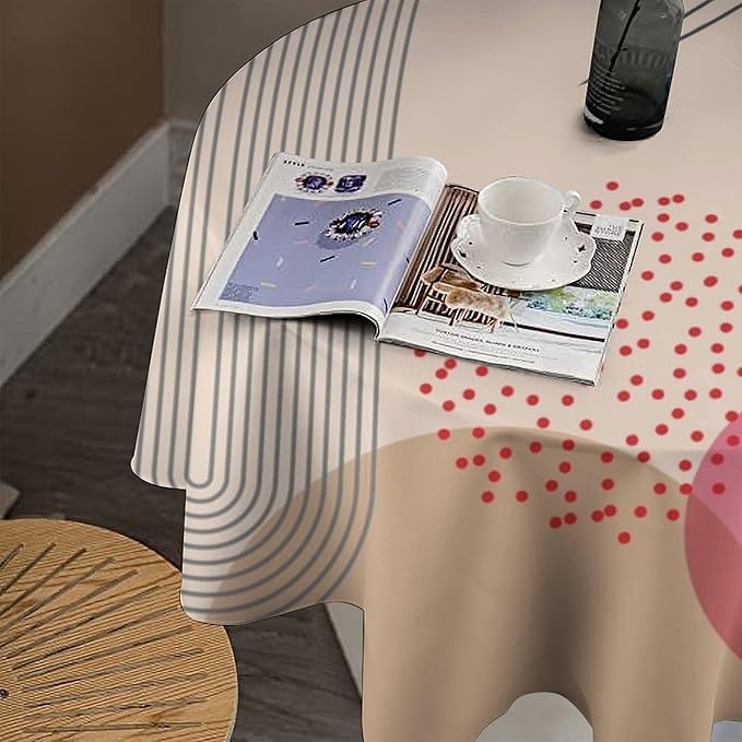 Mid Century Boho Round Tablecloth, Abstract Modern Sun Arch Curve Leaves Geometric Print Tablecloth for Home Party Dining Room Kitchen Decor 36Inch(90cm)