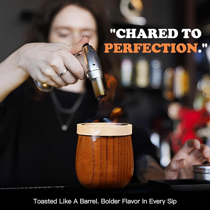 Charred Wooden Whiskey Glass - Handcrafted Solid Wood Glass for Men | Unique Bourbon Gifts, Unique Unbreakable Old Fashioned Whiskey Glass for Dad, Husband or Bourbon Lovers
