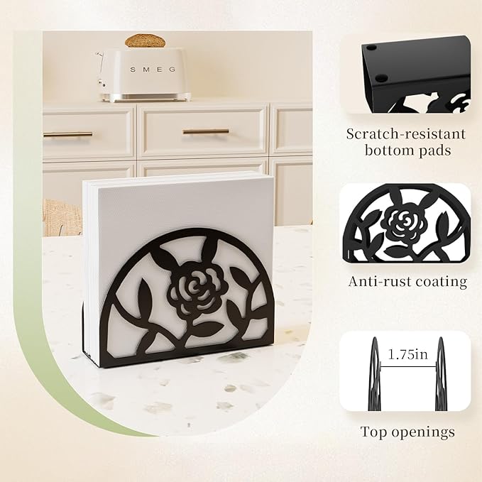 Epicano Napkin Holder for Table,Metal Rose Standing Napkin Holderfor Kitchen Dining Tables & Countertops, Paper Cocktail Napkins Holder Dispenser for Indoor & Outdoor,Unique Table Decor Gifts