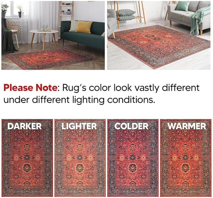 Keen Home Design 10x14 Rug - Machine Washable Area Rug with Non-Slip Backing, Ideal for Living Room, Dining Room, Bedroom - Vintage, Easy Clean, Durable, Low Pile Rug - (9'7" x 14')