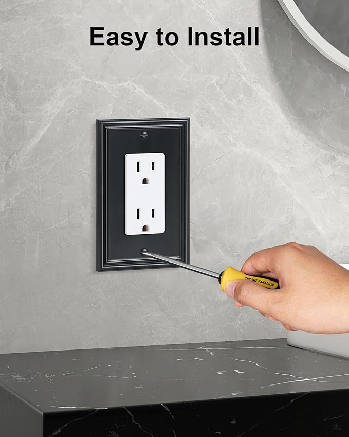 2-Pack Decorator Outlet Cover Plate, Black Decorative Switch Plates and Outlet Covers, Durable Zinc Alloy Wall Plates for Electrical Outlets, Receptacle, GFCI Outlet, Dimmer Switch