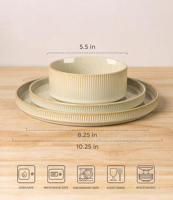 TheTerra Ceramic Dinnerware Sets for 6, 18 Pieces Porcelain Lightweight Speckled Plates and Bowls Sets, Scratch Resistant Dish Set, Oven & Microwave & Dishwasher Safe, Cappuccino