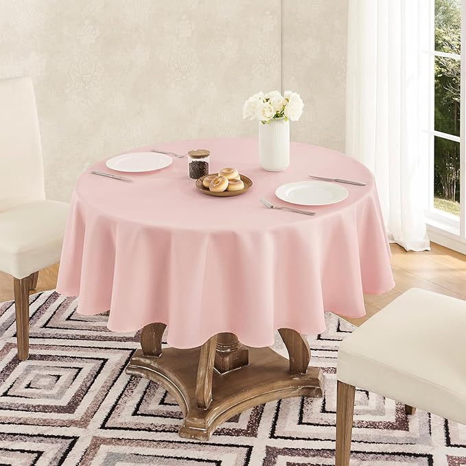 Tablecloth Linen Textured Waterproof & Stain Resistant Table Cloth Wrinkle Free Decorative Fabric Farmhouse Table Cover for Dining/Party/Buffet/Wedding, 60 x 60 Inch, Pink