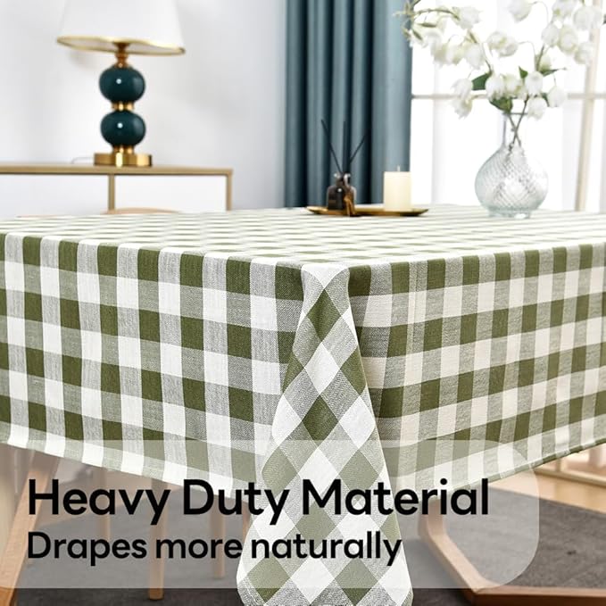 Gingham Table Cloth for Rectangle Tables Green Checkered Plaid Tablecloth Heavy Duty Cotton Blend Washable & Wrinkle Table Cover for Outdoor Kitchen Dining Picnic Camping (60x102 Inch)