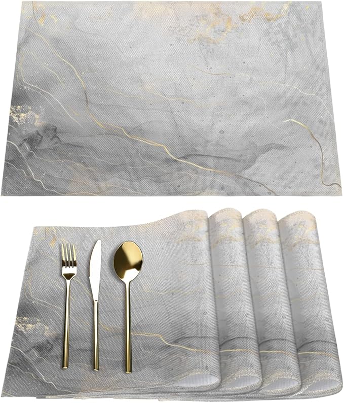 Grey Marble Placemats Set of 4, Washable Minimalist Style Placemats, Non-Slip Table Rectangle Linen Place Mats for Kitchen Dining Party Home Indoor Table Decor, Modern Art on The Dining Table
