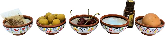 Cactus Canyon Ceramics VERY SMALL Spanish Terracotta 5-Piece VERY SMALL Mini-Bowl (Pinch Bowls) Set, White