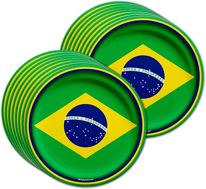 Brazil Flag Birthday Party Supplies Set Plates Napkins Cups Tableware Kit for 16