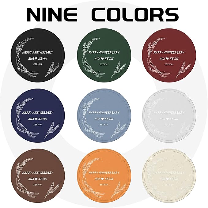 Customized Coasters Set of 6, Custom Brown PU Coasters with Name and Year 2025, Customize Coaster Set for Couples, Housewarming Gift for Couples New Home, Leather Coaster for Anniversary