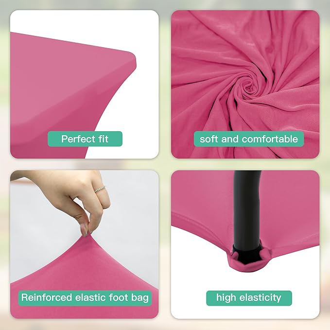 4FT Table Cloth for Rectangular Fitted Events Stretch Purplish Red Table Covers Washable Spandex Tablecloth Protector for Party, Wedding, Cocktail, Banquet, Festival
